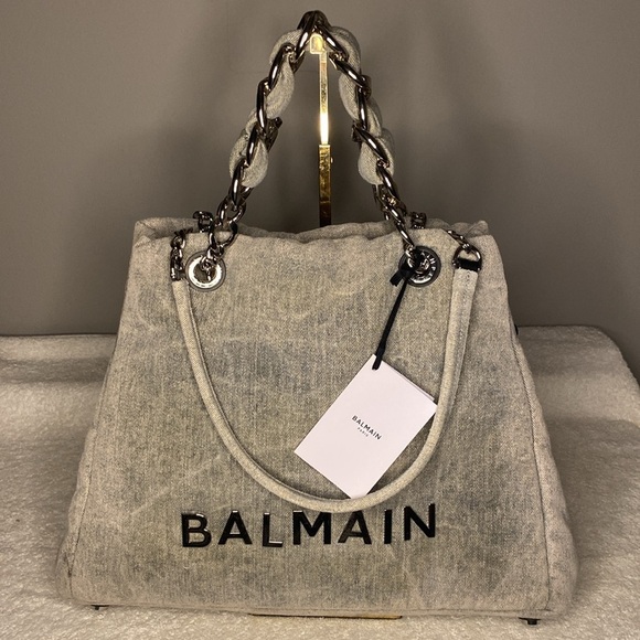 SOLD OUT Balmain 1945 Soft Tote Denim Shoulder Handbag (18.5" x 12") - Picture 2 of 11